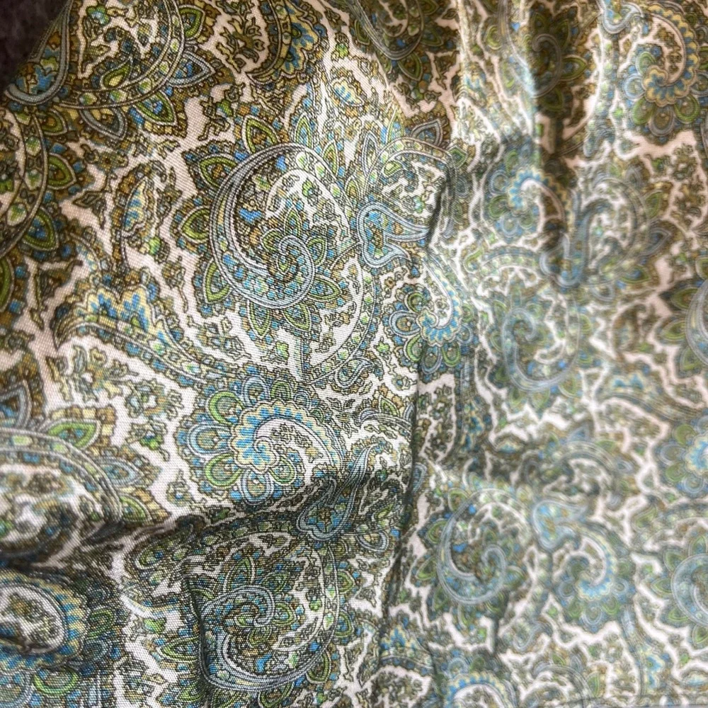 Zara Green Paisley Print Vacation Viscose Slip Dress Size L Mini Ruched V-Neck - Picture 2 of 12